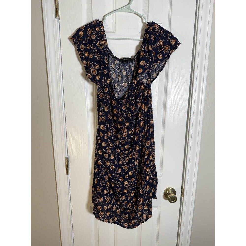 Forever 21+ Plus Size 2X Navy Floral Off Shoulder Ruffle High Low Dress Boho